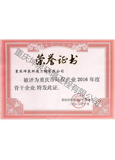 2016年度环保骨干企业证书
